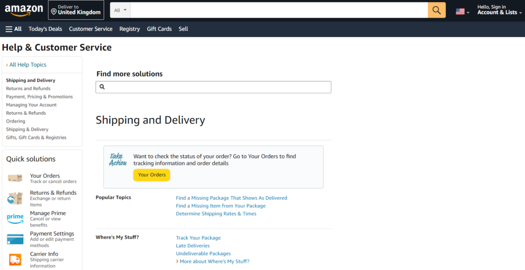 Shipping policy eCommerce page